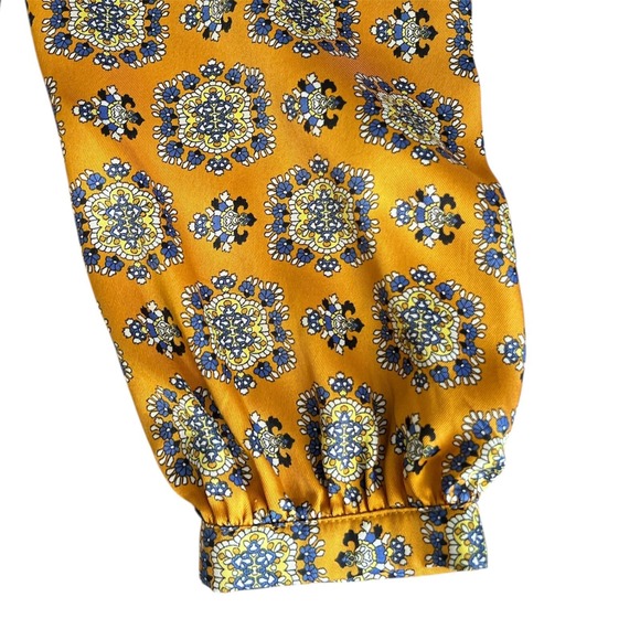 River Island Mustard Baroque Print Satin Crop Top Ruffle Neckline  US‎ 8 / UK 12 - Picture 6 of 11